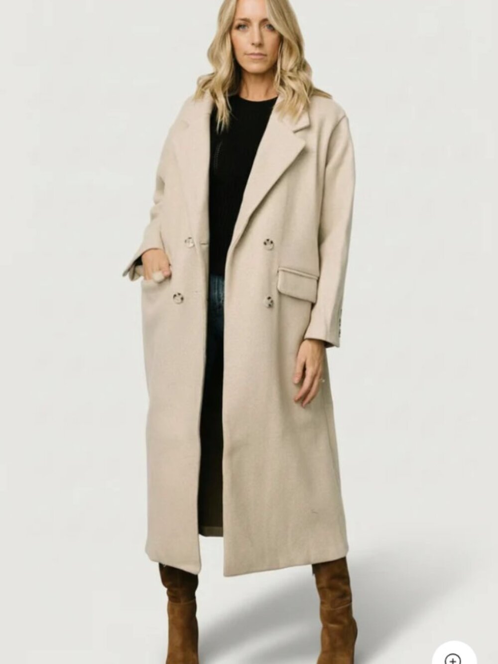 Baltic Born Anderson Double Breasted Long Coat Natural Size M/L - Picture 1 of 16